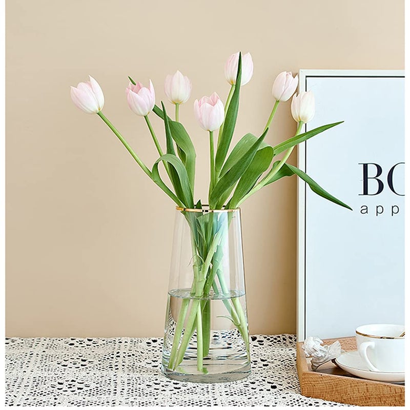 FUNSOBA Moden Trapezoid Glass Vase with Gold Mouth for Centerpieces Home Wedding Decoration (1, Small 4.7" x 8.7") - Image 4
